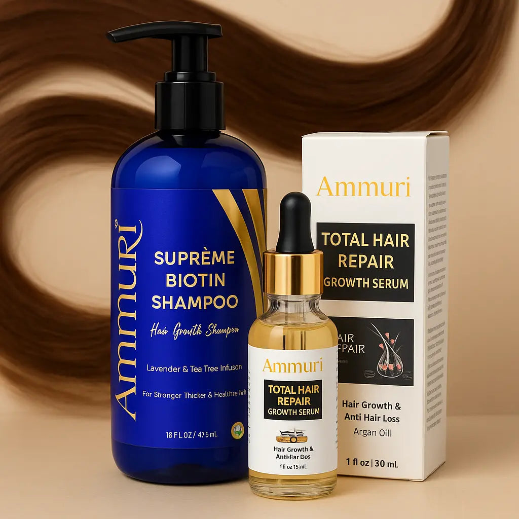 Ammuri Biotin Haircare Set – Anti-Hair Loss Shampoo & Strengthening Hair Serum for Men & Women