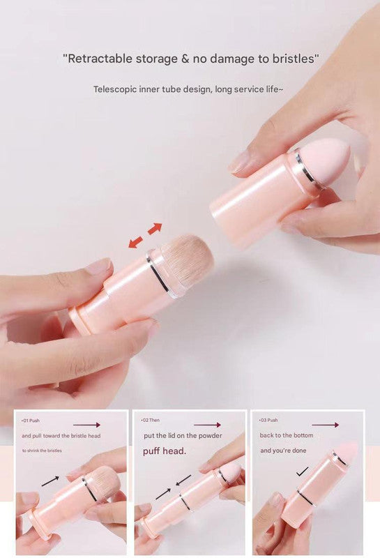 NNEDSZ Pink 8-in-1 Retractable Mini Makeup Brush Set with Protective Cover - Compact Design for Travel and On-the-Go Touchups-4