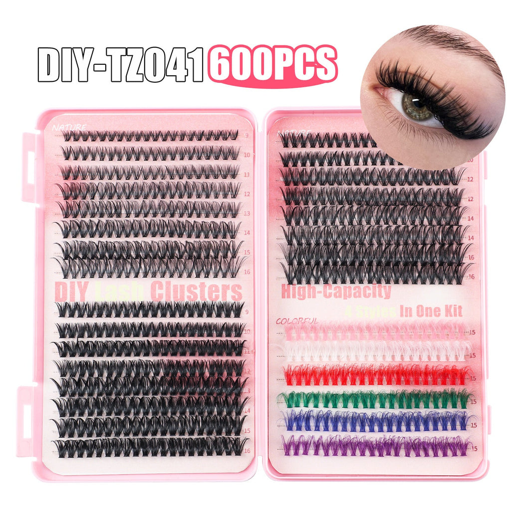 NNEDSZ 600 Eyelashes Set DIY Lash Clusters Kit - High-Capacity 4 Styles with Black and Colorful Lashes-0