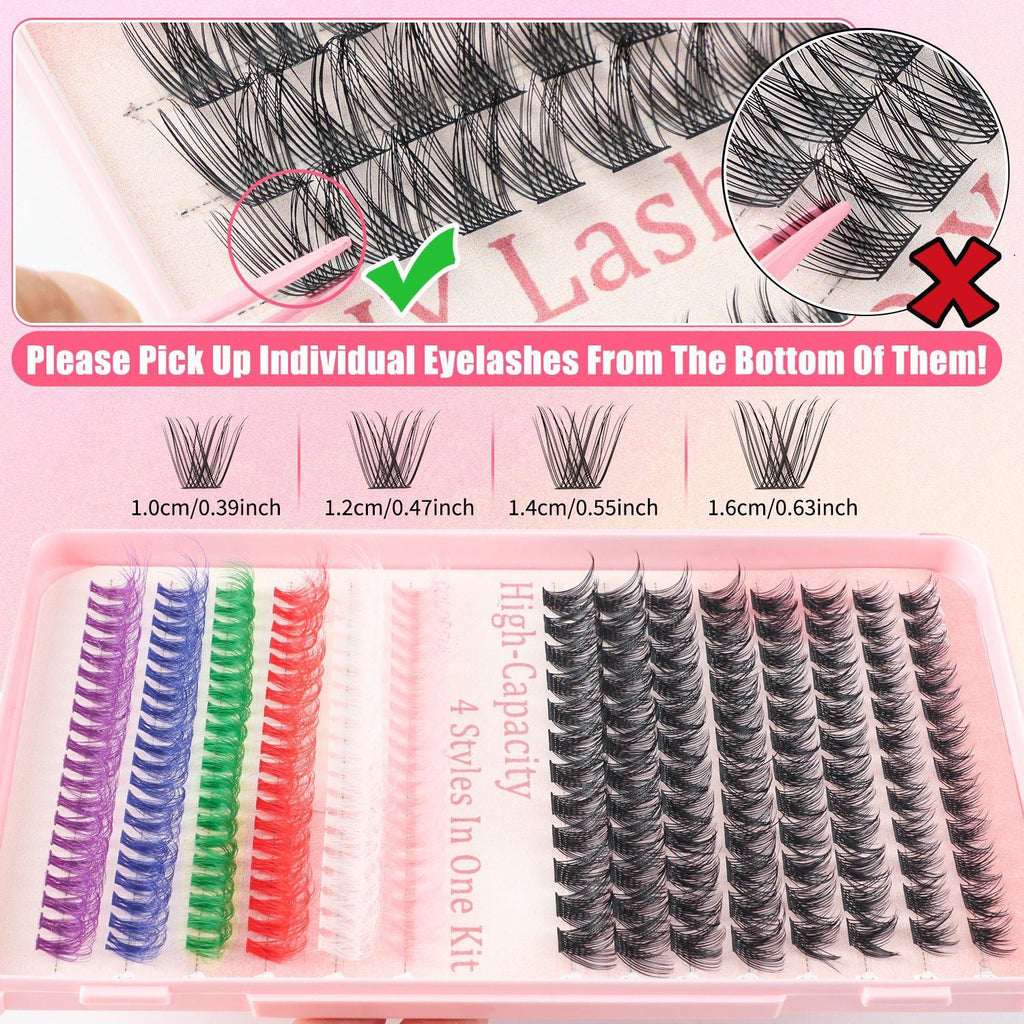NNEDSZ 600 Eyelashes Set DIY Lash Clusters Kit - High-Capacity 4 Styles with Black and Colorful Lashes-1