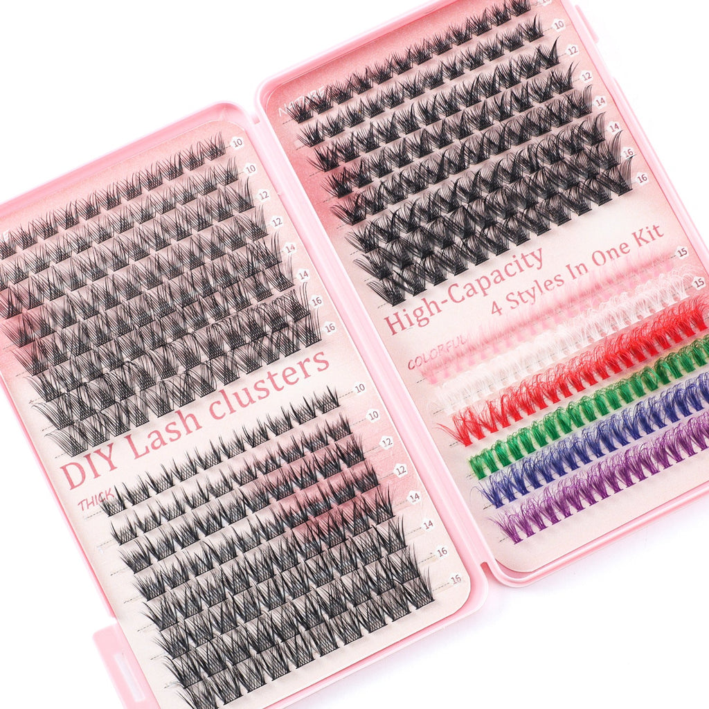 NNEDSZ 600 Eyelashes Set DIY Lash Clusters Kit - High-Capacity 4 Styles with Black and Colorful Lashes-3