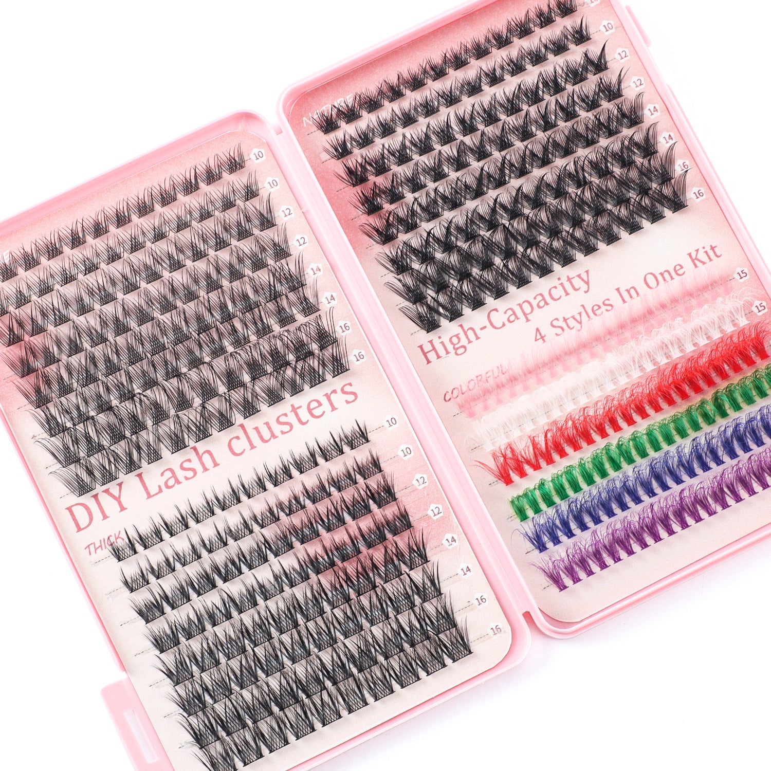 NNEDSZ 600 Eyelashes Set DIY Lash Clusters Kit - High-Capacity 4 Styles with Black and Colorful Lashes-3